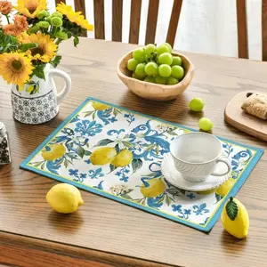 Lemon Placemats Rectangle Summer Yellow Lemon Slices Citrus Fruit Dining Table Mats for Indoor Farmhouse Kitchen Dinner Placemat