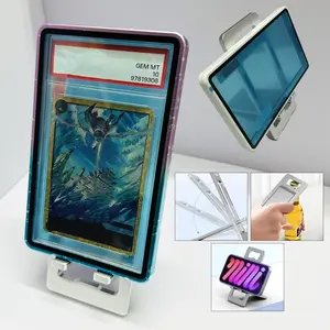 Aluminium Alloy Folding Card Slab, Phone Display Stand with bottle opener function, Portable Graded Card Case Holder Multi-Functional Desktop Card Box Holder Suitable for PSA BGS CGC PTCG TCG Collector Card Business Card Display (Not include cards)