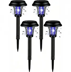 4PACK Solar Mosquito Zapper Light - Outdoor Garden Stake Lamp, UV Insect Killer, Solar-Powered, Dual Mode (Mosquito Control + Pathway Lighting), Weather Resistant, Easy Setup, Round & Square Size Options