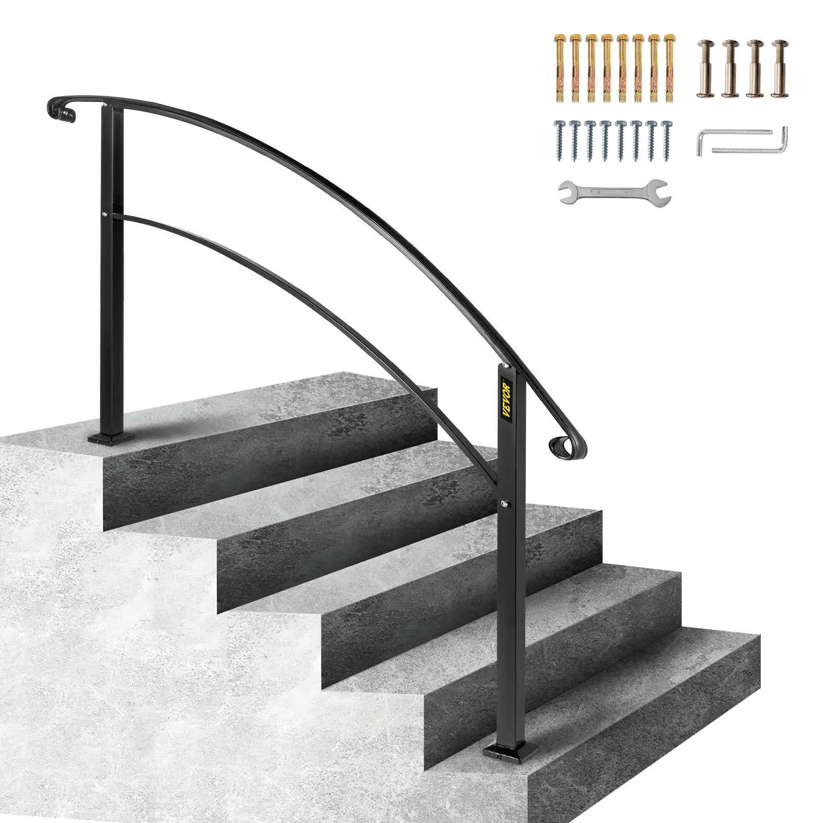 【SummerFinds】VEVOR Handrails for Outdoor Steps,  , Fit 1 or 5 Steps Outdoor Stair Railing, Black Wrought Iron Handrail, Flexible Front Porch Hand Rail, Transitional Handrails for Concrete Steps or Wooden Stairs