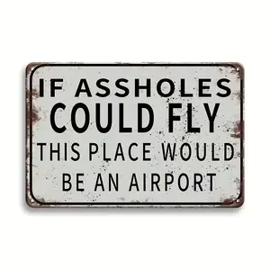Vintage Metal Sign - "If Asholes Can Fly, This Place WOULD BE an Airport" - Rustic Wall Decor for Garage, Home Bar, or for Man Cave - Retro Style, Metal Wall Art Decor