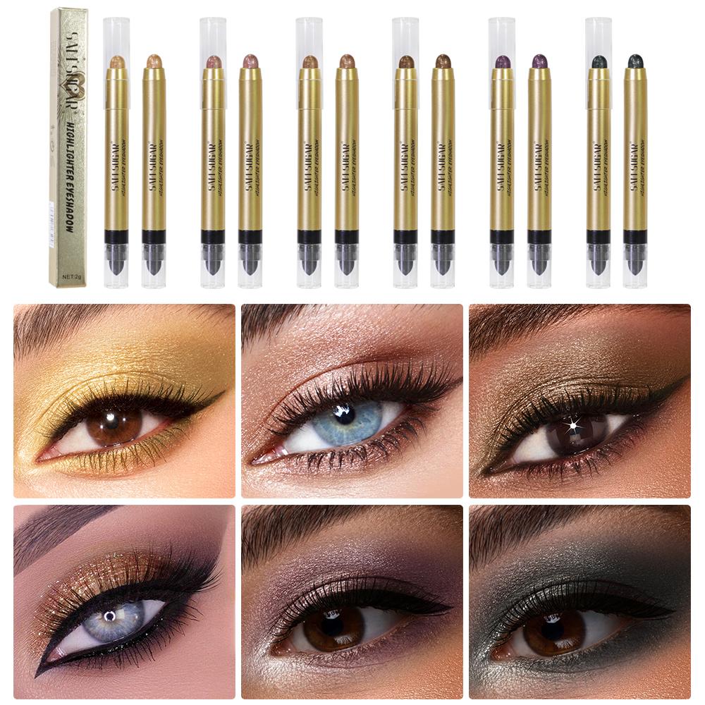 6-Color Double-Headed Eyeshadow Highlight Sticks Shimmer Creamy for Effortless Eye Makeup Touch-Ups Multifunctional & Portable