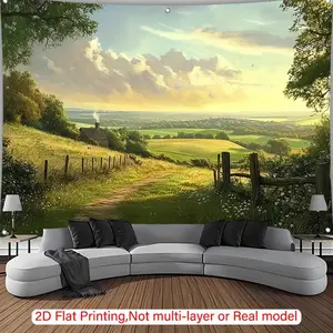 Summervibes 2D Flat, 2D Flat Banner, 1pc Realistic Country Landscape Backdrop - Serene Countryside Scene with Sunset Sky, No Power Needed, Easy-to-Hang Wallpaper Decor, Suitable for Home, Events, Photograp