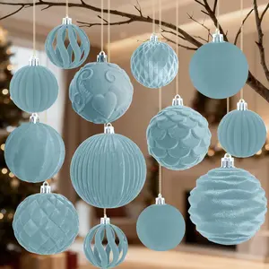 18 count  Christmas Tree Ornaments Set, Slate Blue Flocked  Christmas Balls Ornaments, Shatterproof Decorative  Balls Decorations  for Xmas Tree Winter  Party Decor