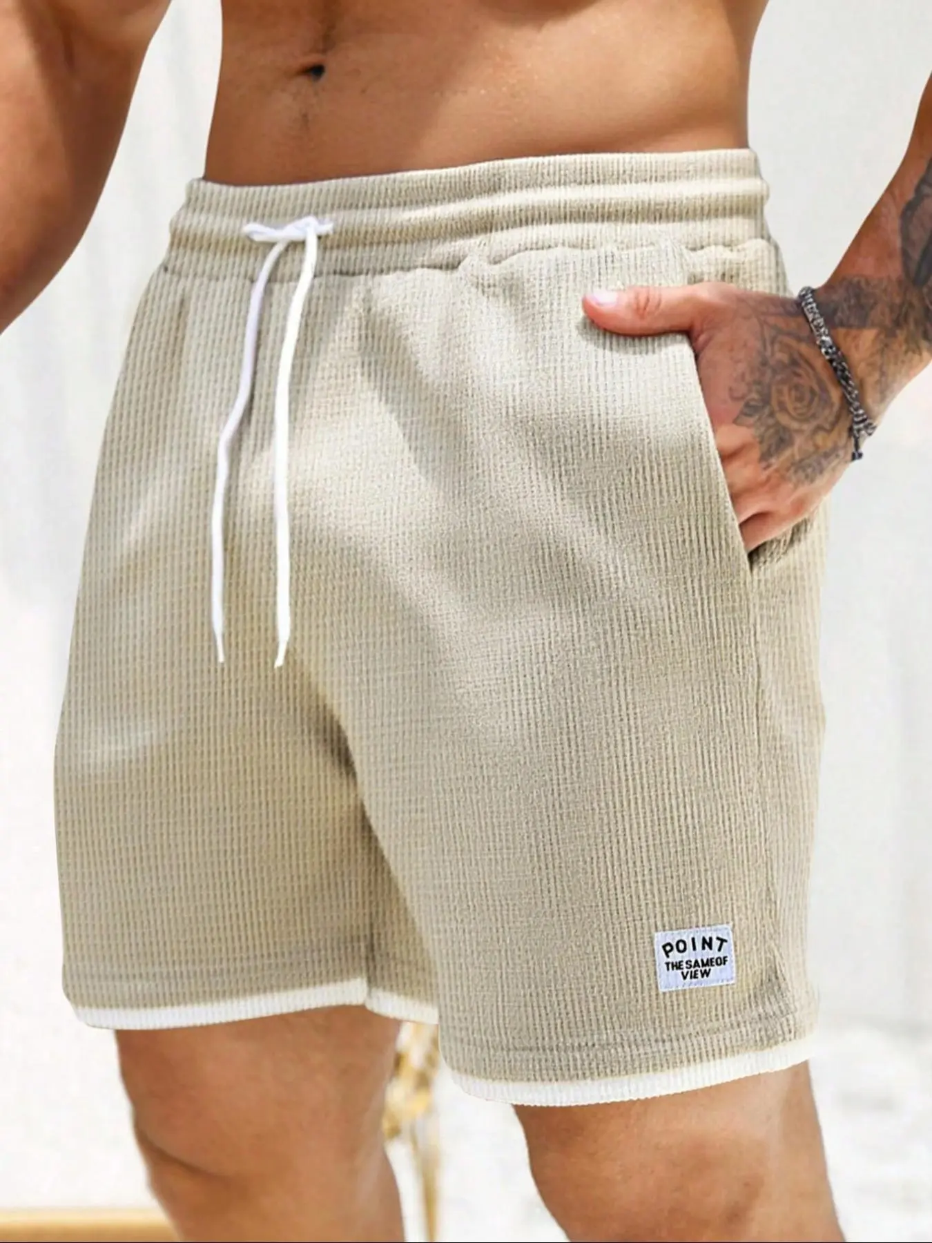Men's Regular Fit Solid Waffle Knit Drawstring Waist Shorts, Casual Elastic Waist Pocket Shorts for Summer, Fashion Men's Bottoms for Daily Wear Cozy Loungewear, Plain Bottoms