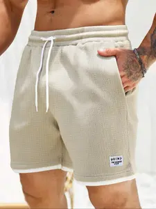 Men's Regular Fit Solid Waffle Knit Drawstring Waist Shorts, Casual Elastic Waist Pocket Shorts for Summer, Fashion Men's Bottoms for Daily Wear