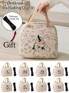 Insulated Lunch Bag with Floral Initial Print, Leak-Proof Soft Large Capacity, Reusable for Office, School, Beach, Camping, Travel, Waterproof Lunch Tote, Durable Lunch Bags