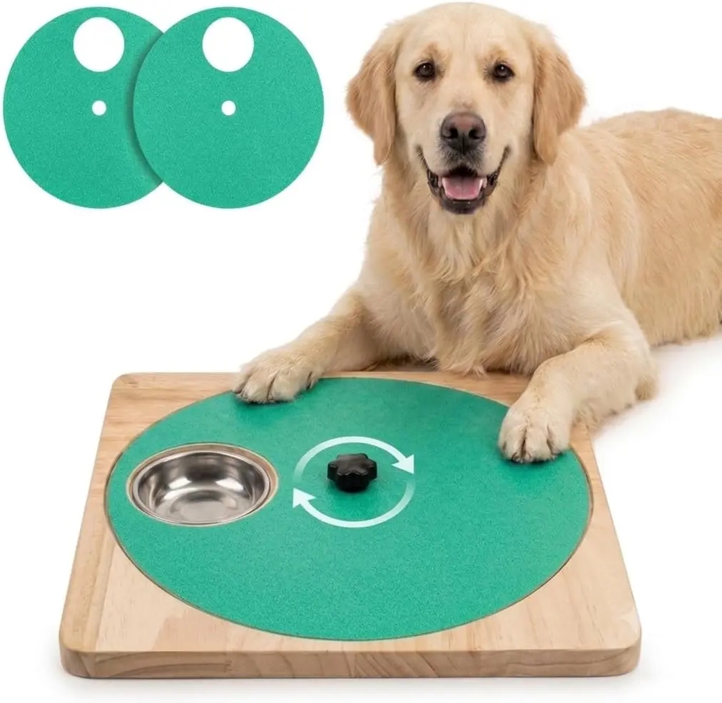 Dog Scratch Board with Treat Box & 2-Pack Replacement Sandpaper, Adjustable Resistance Dog Nail Scratch Board for All Breeds & Sizes, Gentle Nail Care & Slow Feeding, Durable Wooden Scratch Board