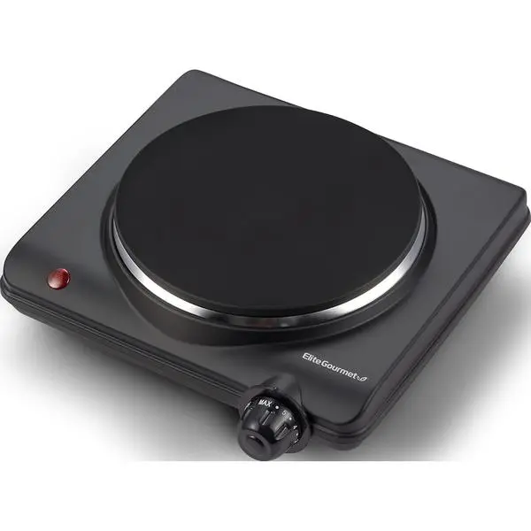 Elite Gourmet Electric Burner, 1000W Cast Iron Hot Plate, 7 Heat Settings | Portable cooktop for RV, dorm, office & small kitchens - road-ready, compact, and countertop-ready for cooking anywhere
