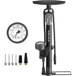 Bicycle Pump, Bike Floor Pump with Gauge Inflator for Presta and Schrader Valve Portable Tire Pumps for Ball Bike Pumps