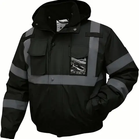 AMERICAN SIZE (TRUETO SIZE) SKSAFETY High Visibility Reflective Jackets for Men, Waterproof Safety Jacket for Men with Pockets, Black Work Construction Coats for Winter Cold Weather