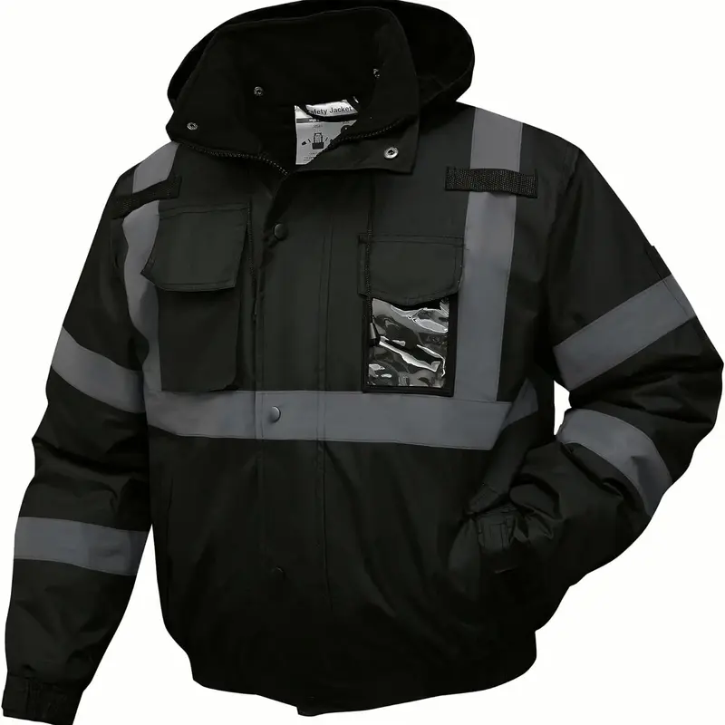 AMERICAN SIZE (TRUETO SIZE) SKSAFETY High Visibility Reflective Jackets for Men, Waterproof Safety Jacket for Men with Pockets, Black Work Construction Coats for Winter Cold Weather