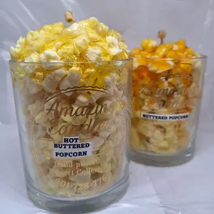 Amazing Candles Hot Buttered Popcorn Candle - Hand-Poured Scented Candle in Clear Glass Jar with Yellow Popcorn Design
