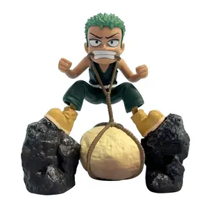 One Piece Gk Standing Zoro Statue, Childhood Zoro Stone Bite Scene Sculpture Model, Desktop Decoration Figurine for Anime Fans
