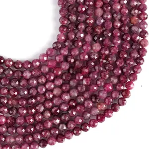 Natural Rubellite Gemstone Round Micro Faceted Beads String 15.5 Inches Long 2/3/4/6 MM for Jewelry Making and Crafting - AS & JG