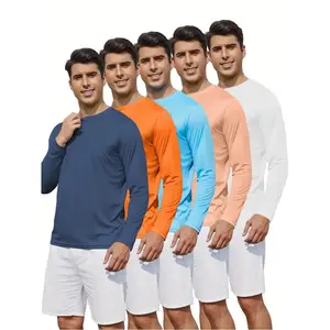 5PCS Men's Loose Round-neck Long-sleeved Sun Protection Shirts - Quick-drying Sports Shirts - Lightweight Sun Protection Tops - Suitable for Outdoor Activities, Exercise Tops, Fall and Winter Men's Sports and Outdoor Clothing, Gymwear - Please place your