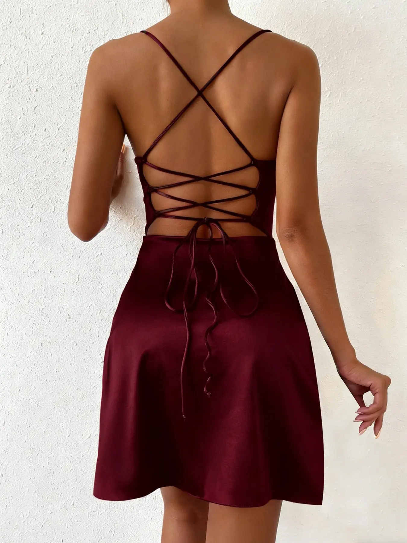 drawstring backless dress New Arrival Women's Plain High-Waisted Short Dress, Chic Sexy Sleeveless Halter Neck Bodycon Evening Dress, Date Night Dresses, All-Season Fashion Womenswear Ladies dresses Golden Hour Goddess Flowy top20-us Embrace flowing in this Size:US 16