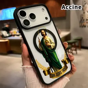 Saint Judas Tadeo Pattern Magnetic Phone Case for iPhone 17 16  Pro Max Plus 15 14 13 12 11 Air E Non-Yellowing Clear Crystal Drop-proof Slim Silicone Shockproof Transparent Acrylic Cover Supports Wireless Charging