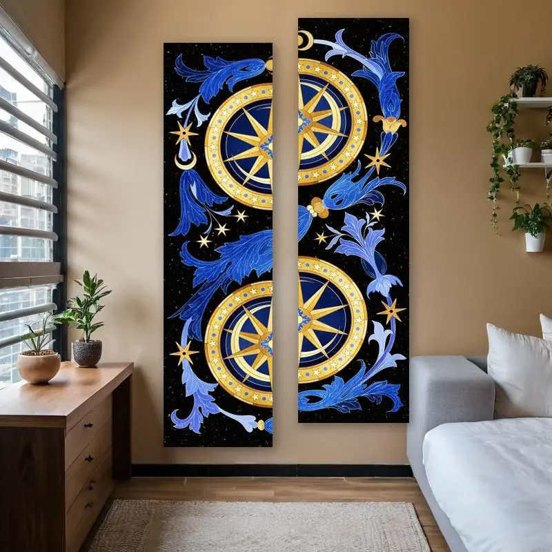 Compass & Star Pattern Wall Tapestry, Vertical Banner Tapestry, Wall Hanging Decor for Home Living Room Bedroom