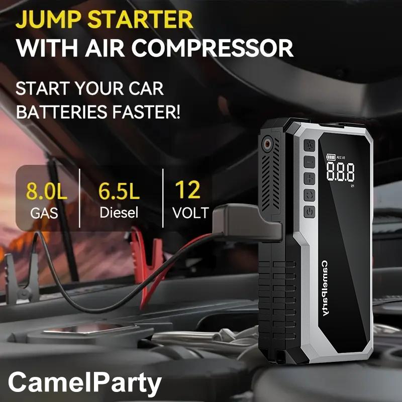 CamelParty 15000mAh portable power bank with LED lights, 4000A car battery starter, winter savior portable and safe to use, easy for women to get started and equipped with 150PSI tire inflation pump Car Power Supply jumper