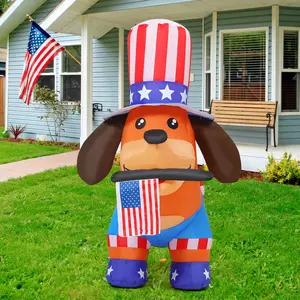 COMIN Independence Day July 4th Inflatable 4FT Dog with American Flag, 4th of July Blow Up Yard Decorations with Built-in LEDs for Holiday Party Indoor Outdoor Yard Garden Lawn Light Set