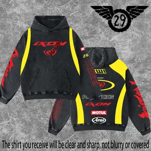 Dirt 29 - Ixon Racing Washed Hoodie Vintage Motocross Streetwear Hoodie Dirt Bike Graphic Pullover Y2K Racing Hoodie Oversized Acid Wash Hoodie MX Rider Apparel Unisex Motorcycle Racing Sweatshirt Retro Moto Cross Hoodie