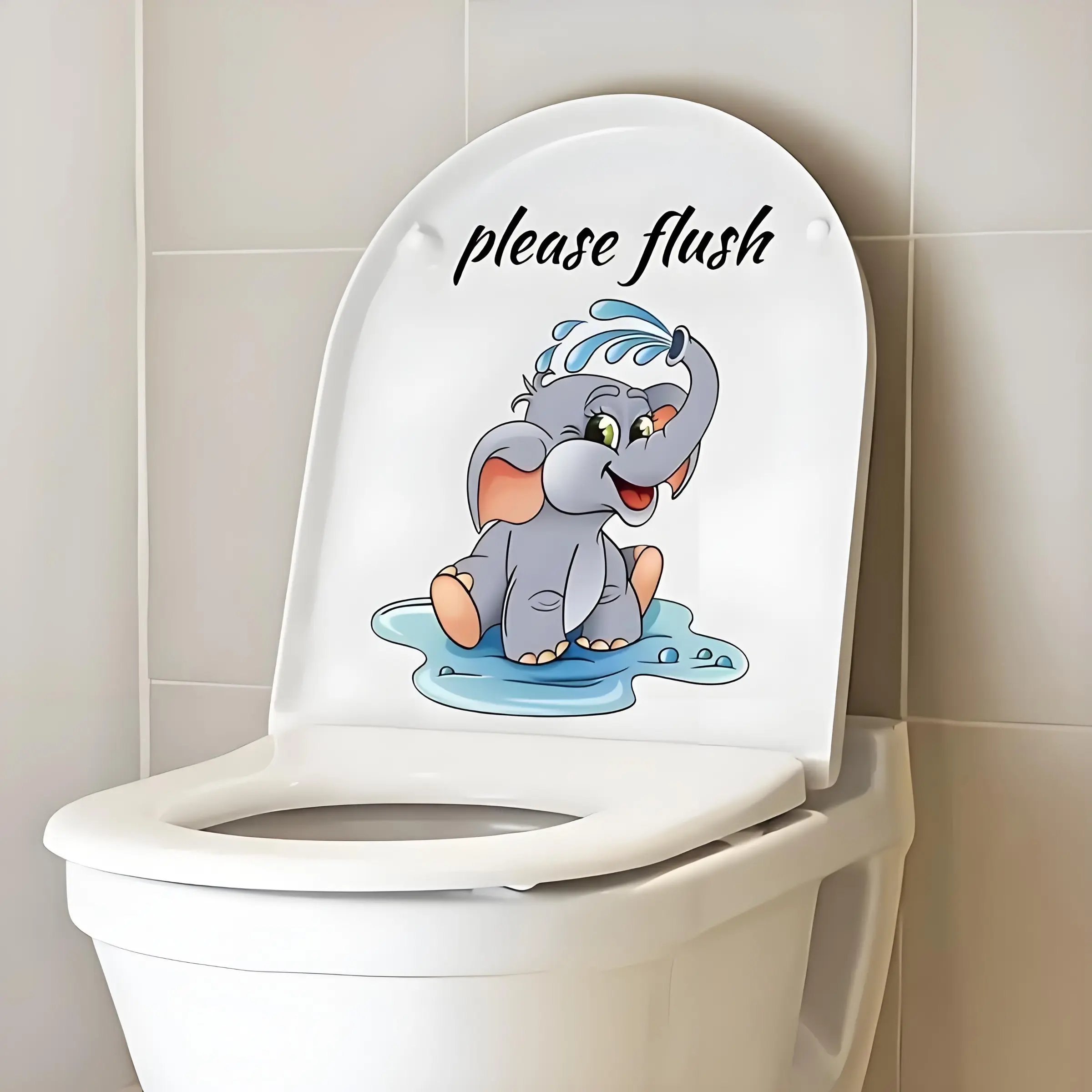 2 cute cartoon elephant toilet seat stickers, Bathroom Decor Supplies, Restroom Accessories, flushing reminder and easy to install on toilet seats, toilet lids, bathroom walls, perfect for home, office, or gift decoration, Bathroom Accessory