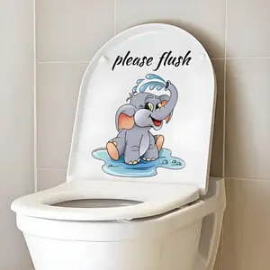 2 cute cartoon elephant toilet seat stickers - self-adhesive bathroom wallpaper stickers, modern style, fun flushing reminder and easy to install on toilet seats, toilet lids, bathroom walls, perfect for home, office, or gift decoration.