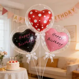 8-piece set, including 20 inch transparent wave balloons, heart-shaped balloons, 1 pack of imitation pearls and adhesive, suitable for Mother's Day, proposal, birthday, Father's Day, wedding balloons, party decoration, party balloons, Happy Birthday