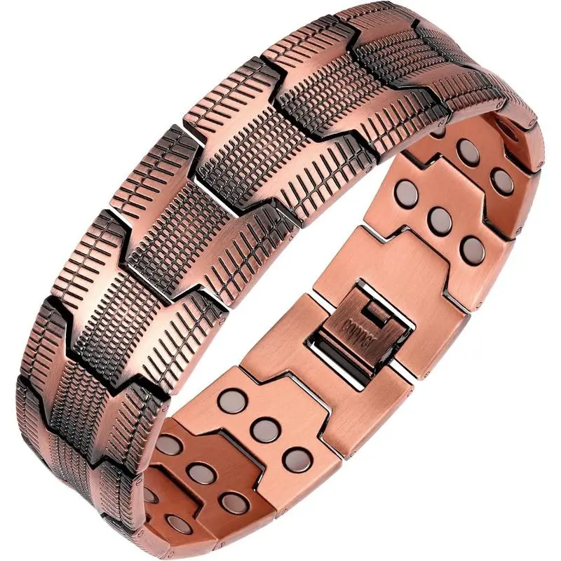 Men's 99.9% Pure Red Copper Magnetic Bracelet - 3500 Gauss Strong Magnets, Adjustable with Tool, Hypoallergenic Wellness Therapy Bangle, Premium Fold-Over Clasp, Gift-Ready, No Irritation Risk for Self or Loved Ones, Red Copper Bracelet, Single Pusher Fol