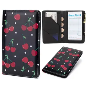 Server Book, Server Books for Waitress, Leather Server Book with Zipper Pocket, Cute Server Book, Waitress Book Fit Server Apron (Black Cherry)