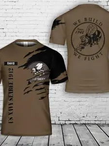 New List Custom Name Us Navy Seabee 1942 Aop Shirt 3D Full Print T-Shirt, Soft Touch, Classic Fashion, Casual Wear for Football Games