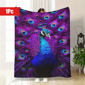 Halloween Decor -Vibrant Purple Peacock Wing Flannel Blanket - Soft, Cozy, and Multi-Purpose for Bed, Sofa, Office, Home, Shawl, Cover Leg, Picnic, Camping - Super Comfortable, Warm, and Versatile Throw Blanket for All Seasons