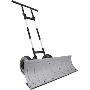 Best Choice Products 36in Hand Snow Pusher w/ 2 Wheels, Adjustable Handle, Blade Angle, Reflective Tape