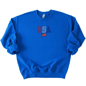 Embroidered USA Sweatshirt, July 4th Sweatshirt, Patriotic Sweatshirt