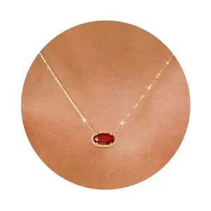 Gold Necklace for Women 14k Gold Plated Non Tarnish Dainty Gemstone Crystal Oval Pendant Necklace Rose Quartz Druzy Stone Choker Necklace Birthday Wedding Everday Jewelry Gifts for Mom