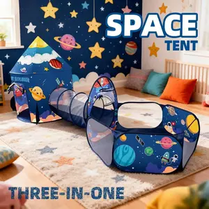 Foldable Kids Play Tent, Mongolian Yurt, Crawl Tunnel & Ball Pit, Fun Patterns, Easy Setup, Portable Outdoor Castle Playhouse, Ideal Gift for Boys Girls, Christmas Halloween Gift, Balls Not Included