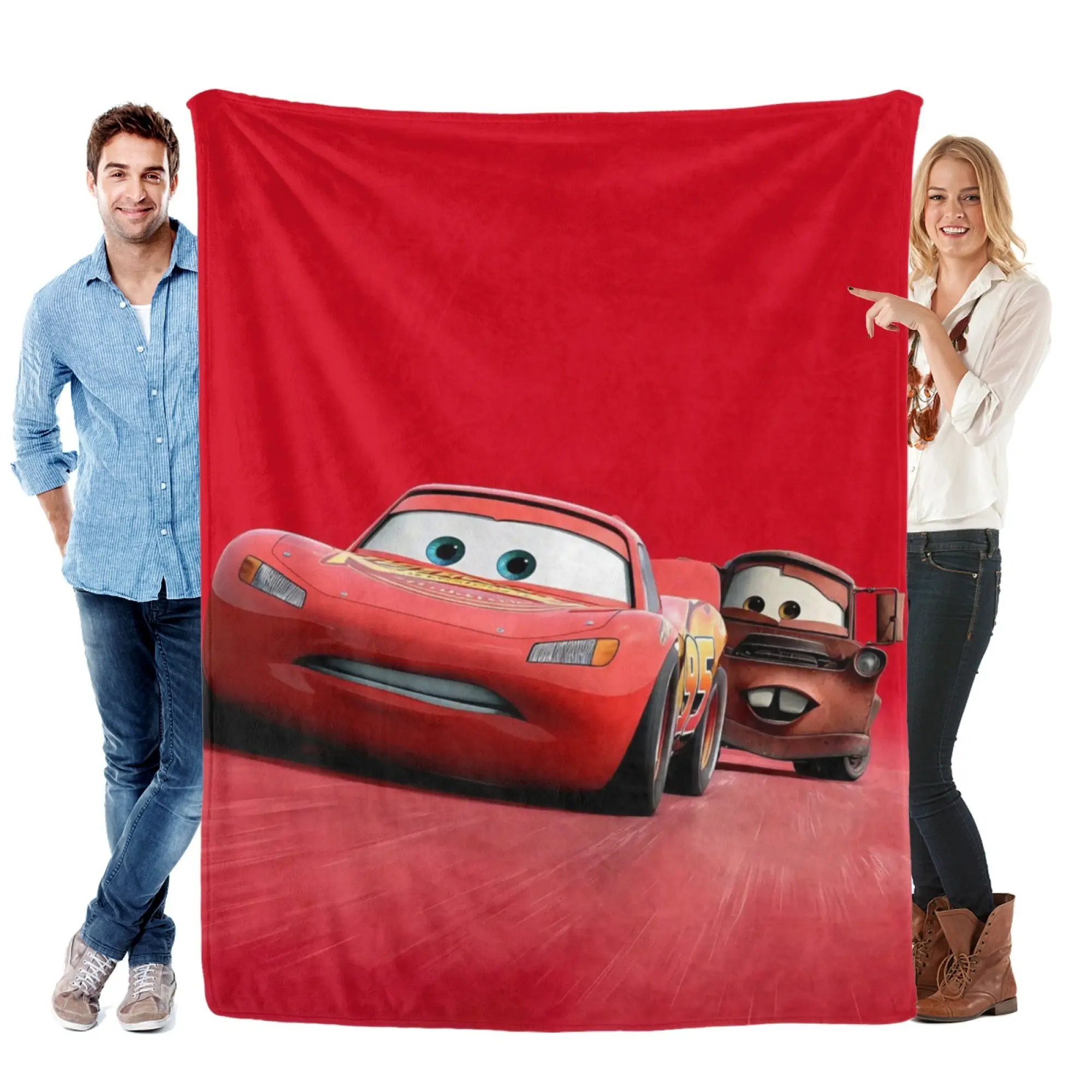 [SummerVibes] DISNEY CLASSIC Cars Lightning McQueen & Mater Flannel Blanket, Soft Cozy Red Throw for Home, Bedroom Decor & Couch