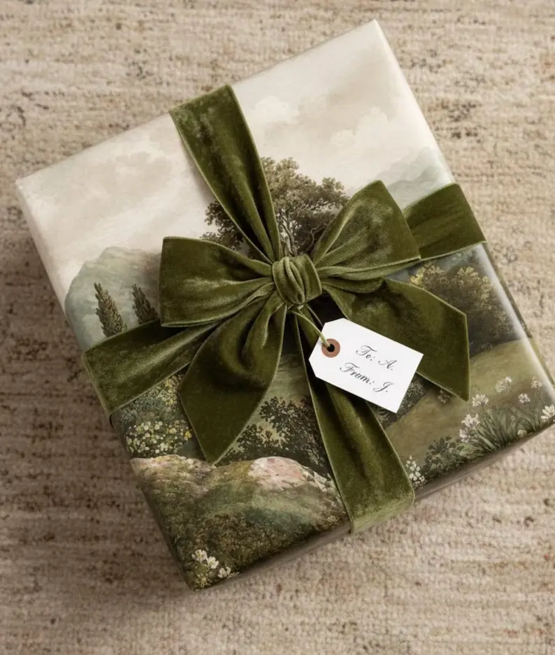 Vintage Landscape Gift Wrap Paper Oil Painting Style Wrapping Paper Countryside Art Gift Wrap Neutral Elegant Luxury Wrapping Paper