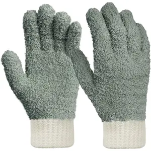 Microfiber Gloves - Dusting Gloves for House Cleaning - Washable Blind Cleaner Duster Tool (Gray,S/M)