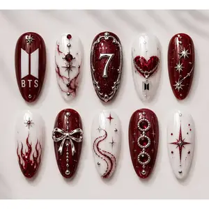 Kpop Comeback Press On Nails | Red Burgundy Glitter Nails | Luxury Kpop Fan Nails | Handmade Reusable Press Ons