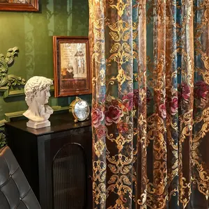 1pc Vintage Embroidered Curtain Sheer, Luxurious Large Decorative Curtains, 1pc Elegant Home Decoration, Window Curtain, Room Decor Curtain