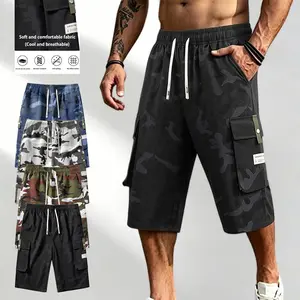 Men’s 3-Pack Camouflage Cargo Shorts, elastic waistband with drawstring, multiple pockets, breathable and windproof, casual camouflage shorts for summer, streetwear, and outdoor activities.