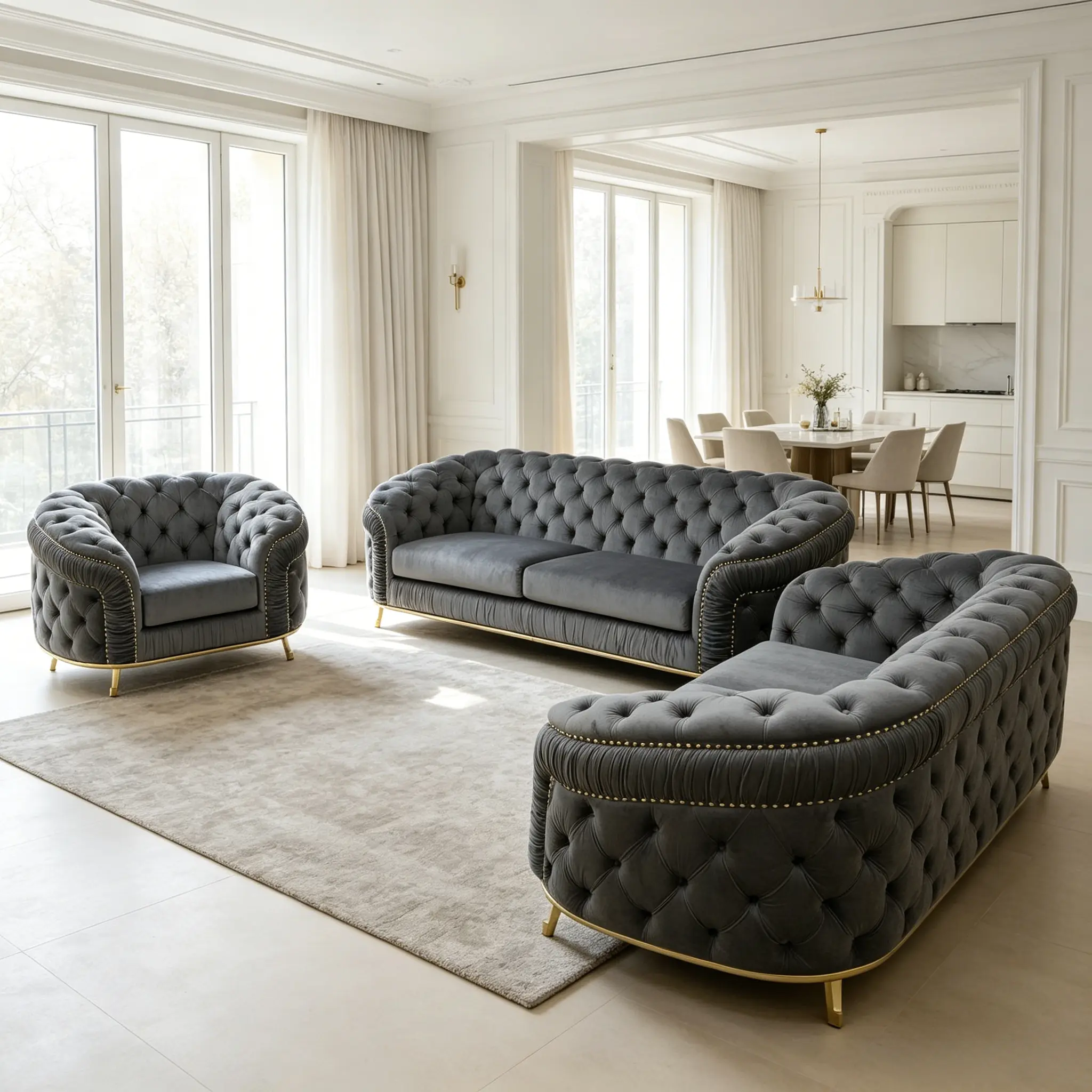 3-Piece Classic Microfibre Sofa Set, Fixed Arms, Breathable All-Season Upholstery, Quick-Wipe Clean, Generous Seating, Assembly Required, Matches Contemporary & Nordic Indoor Home Decor, Sofas Living Room, Decorating Living Room Floor Couch