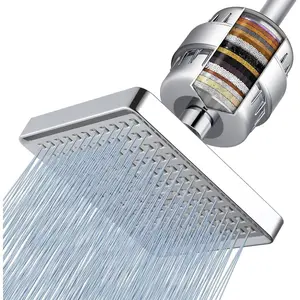 New Silver Filter Shower Head - 20-Level Luxury Rain Shower Filter Bathroom Accessories for Hard Water Removal of Chlorine and Harmful Substances - 6inch Square High-Pressure Rain Shower Head