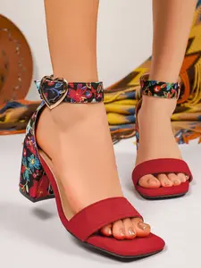 Women's Floral Chunky Heel Comfortable Thick Sole High Heeled Sandals, Vintage Style Dating Shoes, Fashionable Evening Footwear