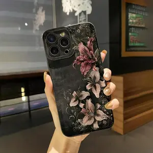 Nocturne Flower Dream Classical Luxury Mobile IPhone 17 Pro Max Plus Air/16/15/14/13/12/11 Case Soft Rubber Anti-Drop Protective Case Waterproof Business Gift High Quality Black TPU Cover