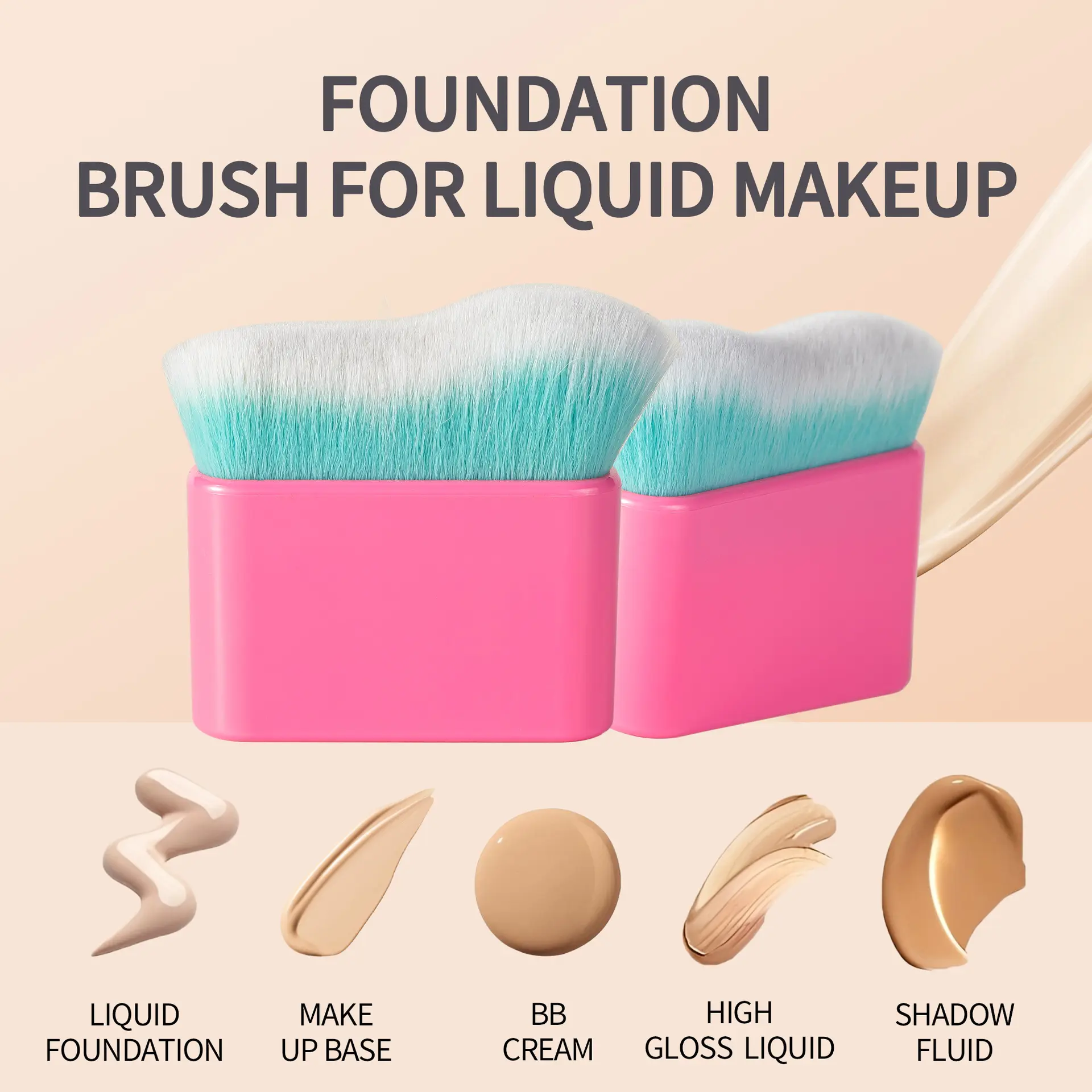 Large Soft Bristle Foundation Brush for Liquid Makeup, Multifunctional Body/Neck Brush, Caterpillar-shaped Cosmetic Brush for Liquid Foundation/BB Cream/High Gloss Fluid, Flawless Application Tool