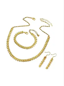 18K Gold Plated Single Row Wheat Strand Fashion Choker Necklace Bracelet Earrings Set For Women With Minimalist Luxury Vibe