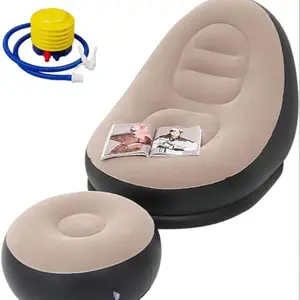 Portable Inflatable Sofa Bed with Foot Pump, Thick Outdoor Lazy Couch, Comfortable Air Mattress for Office Relaxing Camping Travel